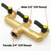 imageHQMPC 2 Way Hose Y Valve Hose Splitter Garden Hose Y Valve Connectors 2 way shut off valves With Solid Brass Handle Brass Y Valves Water Garden Hose Adapter 34quotGHT Thread Extra 4 Presure washers3 Way splitter