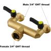 imageHQMPC Garden Hose 2 Way Valve Brass Splitter with Solid Brass Handle Hose Adapter 2 Way Valve 34quot GHT Thread New Model