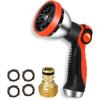 imageHQMPC Garden Hose Nozzle Metal Hose Spray Nozzle Water Hose Nozzle 10 Patterns Hose Nozzle Spray Nozzle For Hose Watering Car Washing With 1 Pcs Male Quick Connect Nipple and 4Pcs Washer