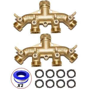 image4 Way Hose Splitter 34quot GHT Garden Hose Splitter 4 Way Solid Brass Hose Connector Heavy Duty Hose Spigot Adapter With 8 Valves