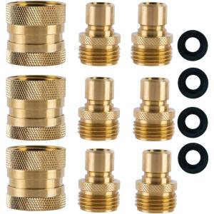 imageGarden Hose Quick Connect Brass Hose Quick Connectors Water Hose Connector 34quotGTH 3 Female Coupler 6 Male Nipples3 Female Coupler 6 Male Nipples