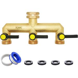 imageHQMPC 2 Way Hose Y Valve Hose Splitter Garden Hose Y Valve Connectors 2 way shut off valves With Solid Brass Handle Brass Y Valves Water Garden Hose Adapter 34quotGHT Thread Extra 4 Presure washers3 Way splitter