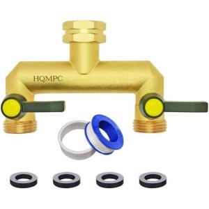 imageHQMPC 2 Way Hose Y Valve Hose Splitter Garden Hose Y Valve Connectors 2 way shut off valves With Solid Brass Handle Brass Y Valves Water Garden Hose Adapter 34quotGHT Thread Extra 4 Presure washers2 Way splitter