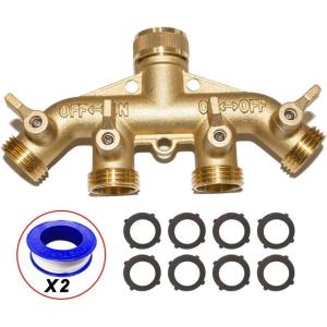 imageHQMPC 2 Way Hose Y Valve Hose Splitter Garden Hose Y Valve Connectors 2 way shut off valves With Solid Brass Handle Brass Y Valves Water Garden Hose Adapter 34quotGHT Thread Extra 4 Presure washers4 Way splitter