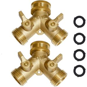 imageHQMPC 2 Way Hose Y Valve Hose Splitter Garden Hose Y Valve Connectors 2 way shut off valves With Solid Brass Handle Brass Y Valves Water Garden Hose Adapter 34quotGHT Thread Extra 4 Presure washers2 Way Y splitter 2Sets
