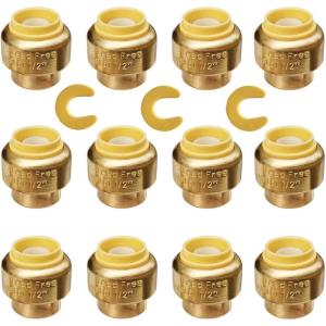 imageHQMPC 34quot Push Fit PEX End Cap PushtoConnect Brass Plumbing Fittings No Lead Brass Plumbing Fittings with Disconnect Clip for Copper CPVC 2Pcs12