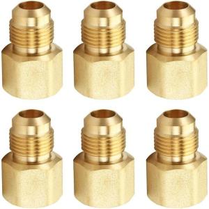 imageHQMPC Brass Flare Adapter Air Hose Fitting Brass Tube Fitting Coupling 38quotFlare12quotNPT 6Pcs6