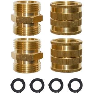 imageHQMPC Brass Garden Hose Connectors Double Female Swivel Hose Connectors Garden Hose Adapters 34 Inch GHT Brass Connector 4 PiecesHEX SWIVEL