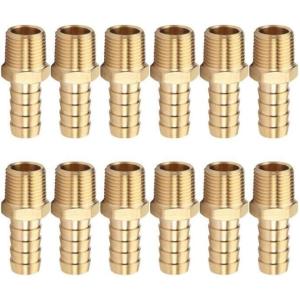 imageHQMPC Brass Pipe Fitting Brass Barb Hose Connectors 14quotHose Barb X14quot NPT 12Pcs12