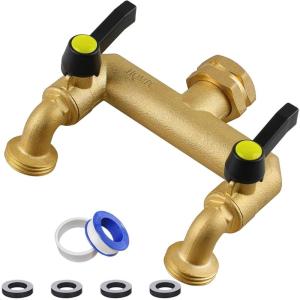imageHQMPC Garden Hose 2 Way Valve Brass Splitter with Solid Brass Handle Hose Adapter 2 Way Valve 34quot GHT Thread New Model