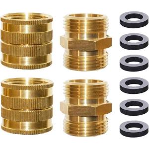 imageHQMPC Garden Hose Adapter Double Female Swivel Hose Connector With Double Male Connector 34 Inch GTH Brass Connector Garden Hose Connector 4 Pack With 6 Pcs Washers