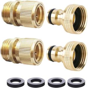 imageHQMPC Garden Hose Quick Connect Solid Brass Quick Connector Garden Hose Fitting Water Hose Connectors 34 inch GHT 2SETS2 Sets