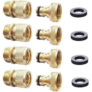 imageHQMPC Garden Hose Quick Connect Solid Brass Quick Connector Garden Hose Fitting Water Hose Connectors 34 inch GHT 2SETS4 Sets