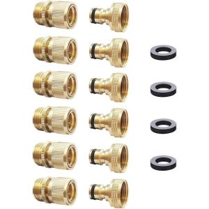 imageHQMPC Garden Hose Quick Connect Solid Brass Quick Connector Garden Hose Fitting Water Hose Connectors 34 inch GHT 2SETS6 Sets
