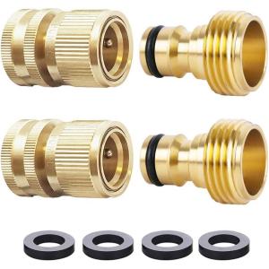 imageHQMPC Garden Hose Quick Connect Solid Brass Quick Connector Garden Hose Fitting Water Hose Connectors 34 inch GHT 4Sets2 Sets