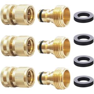 imageHQMPC Garden Hose Quick Connect Solid Brass Quick Connector Garden Hose Fitting Water Hose Connectors 34 inch GHT 4Sets3 Sets