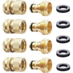 imageHQMPC Garden Hose Quick Connect Solid Brass Quick Connector Garden Hose Fitting Water Hose Connectors 34 inch GHT 4Sets4 Sets