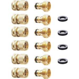 imageHQMPC Garden Hose Quick Connect Solid Brass Quick Connector Garden Hose Fitting Water Hose Connectors 34 inch GHT 4Sets6 Sets