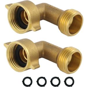 imageHQMPC Hose Elbow Garden Hose Elbows Hose RV Adapter 34quot GHT Brass Water Hose 90 Degree Elbows Heavy Duty 4 Pack With 4pcs Washers2PCS B