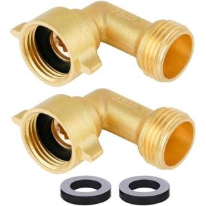 imageHQMPC Hose Elbow Garden Hose Elbows Hose RV Adapter 34quot GHT Brass Water Hose 90 Degree Elbows Heavy Duty 4 Pack With 4pcs Washers2Pcs