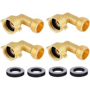 imageHQMPC Hose Elbow Garden Hose Elbows Hose RV Adapter 34quot GHT Brass Water Hose 90 Degree Elbows Heavy Duty 4 Pack With 4pcs Washers4Pcs