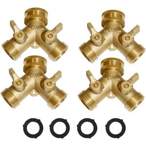 imageHQMPC Hose Splitter  HeavyDuty Brass Garden Faucet Connector Garden Hose Splitter 4 Way 34quot GHT Thread Red HandleY Hose Splitter 4 Sets