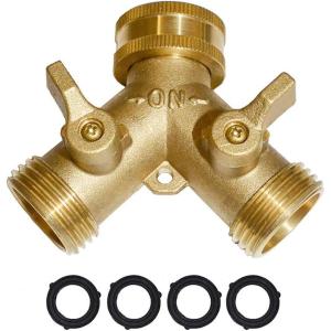 imageHQMPC Hose Splitter 2 Way Brass Y Valve 34quot GHT Thread Extra 4 Pressure WashersY Hose Splitter 1Pc