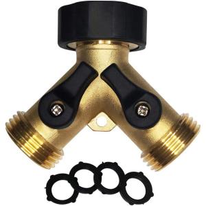 imageHQMPC Hose Splitter 2 Way Brass Y Valve 34quot GHT Thread Extra 4 Pressure WashersY Splitter 1Pc