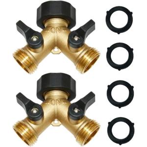imageHQMPC Hose Splitter 2 Way Brass Y Valve 34quot GHT Thread Extra 4 Pressure WashersY Splitter 2Pcs