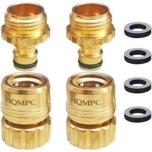 imageHQMPC No Pb Garden Hose Quick Connect Brass Hose Quick Connect Hose Quick Connect Fittings Water Hose Connectors 34quot GHT 2 SETSLead Free 2SETS