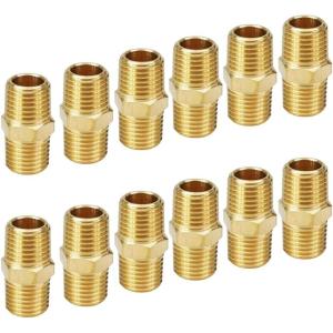 imageHQMPC Solid Brass Pipe Fitting Male Pipe Hex Nipple Gas Connect Adapter Brass Union Coupler Adapter Gas x Flare Fittings 14quotNPT 12Pcs12