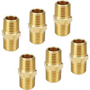 imageHQMPC Solid Brass Pipe Fitting Male Pipe Hex Nipple Gas Connect Adapter Brass Union Coupler Adapter Gas x Flare Fittings 14quotNPT 12Pcs6