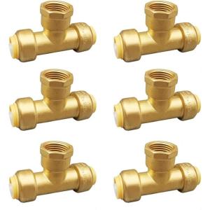 imagePex Fittings Tee Female 12quot Push Fit Female Plumbing Tee No Lead PushtoConnect Plumbing Fittings Brass Pipe Connector T Fitting for Copper PEX CPVC 2Pcs6