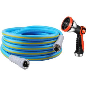 imageHQMPC Hose Garden Hose With 58 in x 50 ft Water Hose Heavy Duty Durable Material Water Hose with Solid Fittings BLUE20 FEET WITH NOZZLE