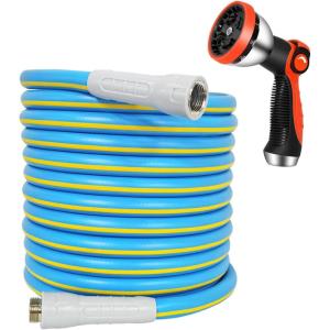 imageHQMPC Hose Garden Hose With 58 in x 50 ft Water Hose Heavy Duty Durable Material Water Hose with Solid Fittings BLUE30 FEET WITH NOZZLE